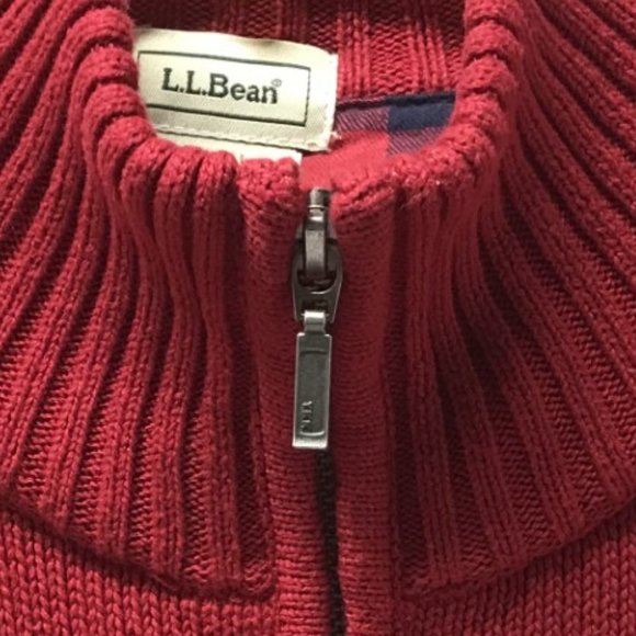 L.L. Bean Red & Blue Plaid Flannel Lined Full Zip Cardigan Sweater - Picture 7 of 15